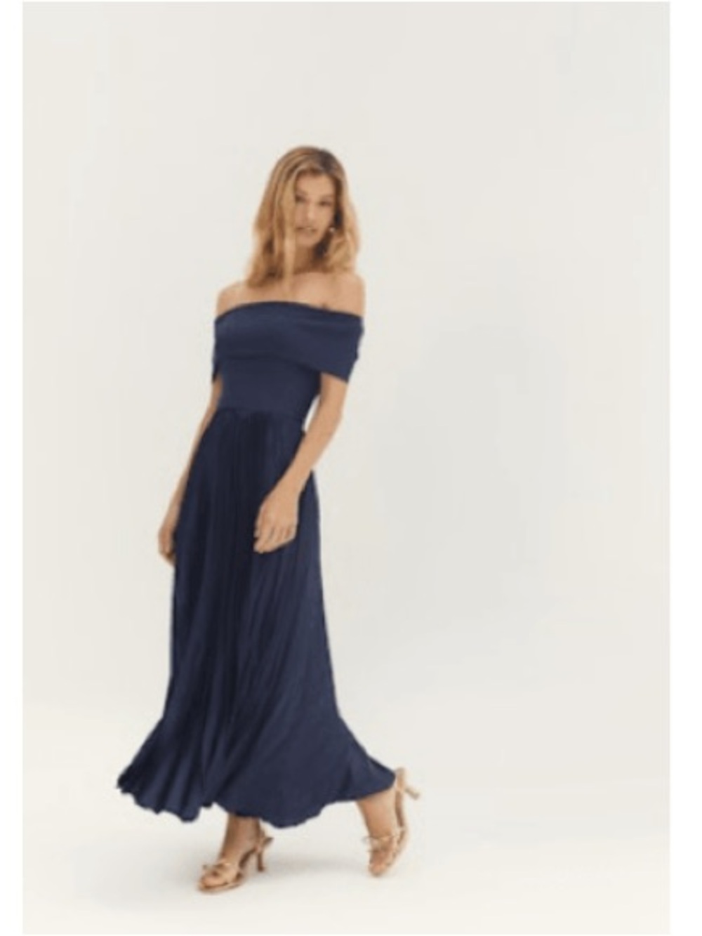 Hutch Off-Shoulder Pleated Midi Dress in Navy - Picture 5 of 6